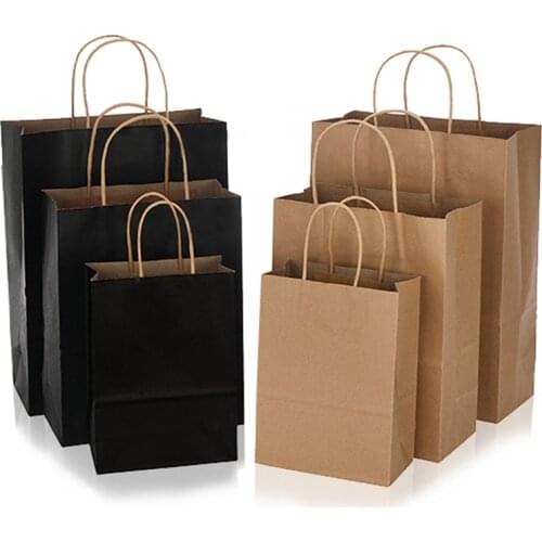 10Pcs/lot Black and Brown Gift Bags with Handles Recyclable Kraft Paper Gift Packaging Box Baby Shower Party Decoration Supplies