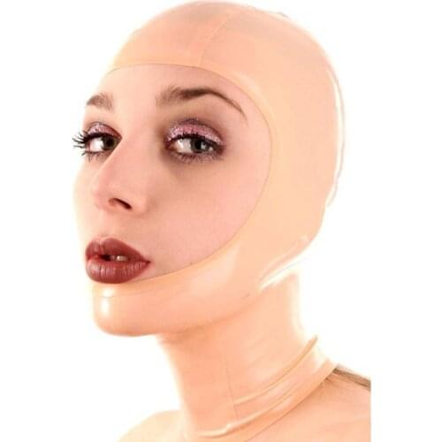 100% Latex Mask open face Mask Skin Color Rubber Hood Red Mask Cosplay Black Mask with Zip on Back for Party