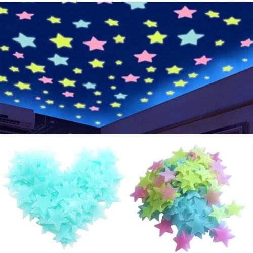 20Pcs/50Pcs 3D Stars Glow In The Dark Wall Stickers 3D Luminous PVC Fluorescent Stars Wall Ceiling Sticker Decal for Bedroom