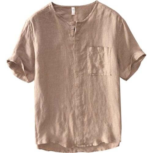 2019 summer linen Shirt casual mens short sleeved shirts breathes Cool hawaiian shirt loose asian size High Quality