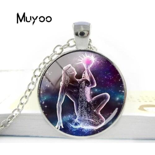 2019 New Galaxy 12 Horoscope Scorpio Sagittarius Capricorn Aquarius Fashion Color Plated Necklace Glass Dome Zodiac Jewelry