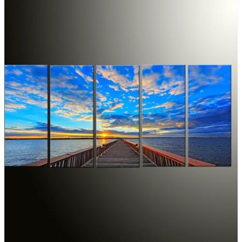 5 Pieces Sky blue Sea Room Deco Painting On Canvas Modern Home Prints Liveing Room Deco Top Fashion Wall Art Decorate Poster