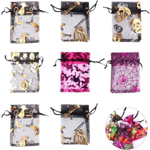 60 Pcs Halloween Organza Bags Organza Gift Pouch Bags Drawstring Jewelry Binding Gift Yarn Bag (Random Style)
