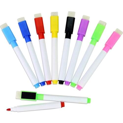8pcs Color Magnet Pens Magnetic Wipe White Board Markers Built In Erases TS2 Whiteboard Drawing Paper Ceramic Tile