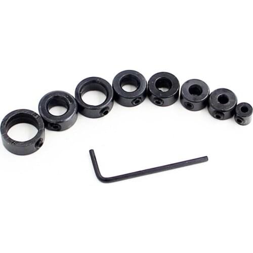 8Pcs Drill Depth Stop Collars Ring Dowel Shaft Chuck 3/4/5/6/8/10/12/16mm+ Hex Wrench Woodworking