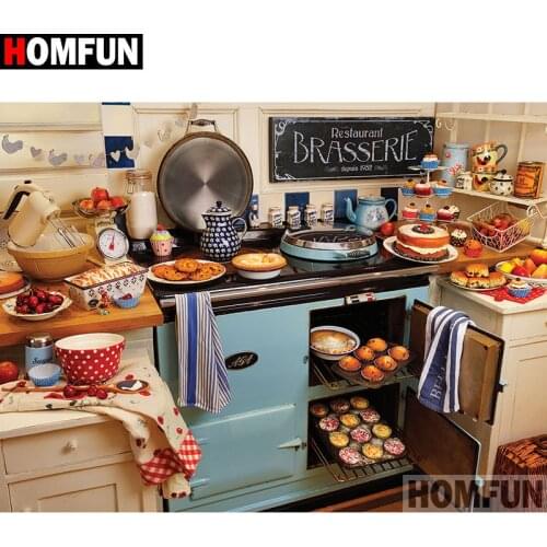 HOMFUN Full Square/Round Drill 5D DIY Diamond Painting "Kitchen dessert" Embroidery Cross Stitch 5D Home Decor A00817