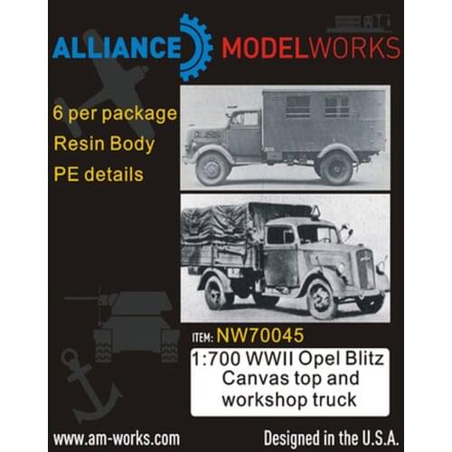 AM-WORKS NW70045 1/700 WWII German Opel Blitz Canvas Top & Workshop Truck (6pcs) - Upgrade Detail Set