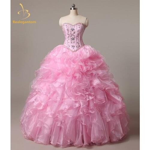 Bealegantom 2021 Sweetheart Quinceanera Dresses Ball Gowns Beaded Crystals Lace Up Sweet 16 Dresses Vestidos De 15 Anos QA1164