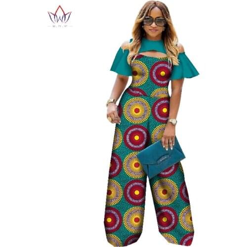 Bintarealwax Women Jumpsuit 2021 Plus Size Africa Cotton Wax Print Romper Dashiki Sexy Elegant Africa Clothing WY2635