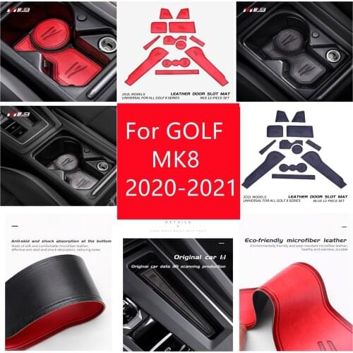 For VW Golf 8 Leather material special cup anti-skid storage box door groove mat MK8 modified car interior decoration supplies