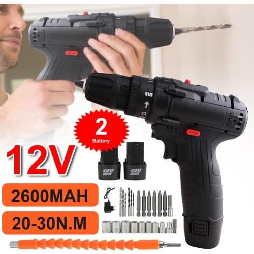 12V Cordless Drill Electric Screwdriver Mini Wireless Power Driver Rechargeable 1300mAh Li-Ion Accessories Hard Box Power Tools