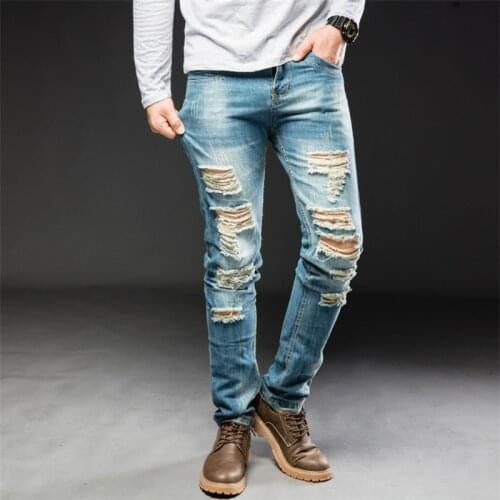 2020New Men Jeans Hole Ripped Stretch Destroyed Hip Hop Jean Homme Masculino Fashion Design Mens Jean Slim Jeans For Male Pants