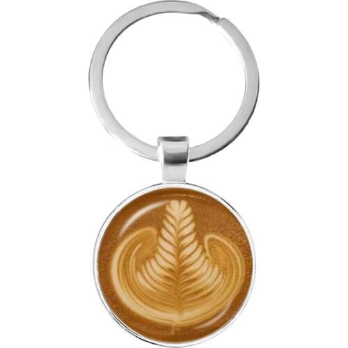 Coffee Latte Carving Love Heart Art Keychain Key Rings Chocolate Printing Flower Four Leaf Clover Cat Charm Pendant Holder Gift