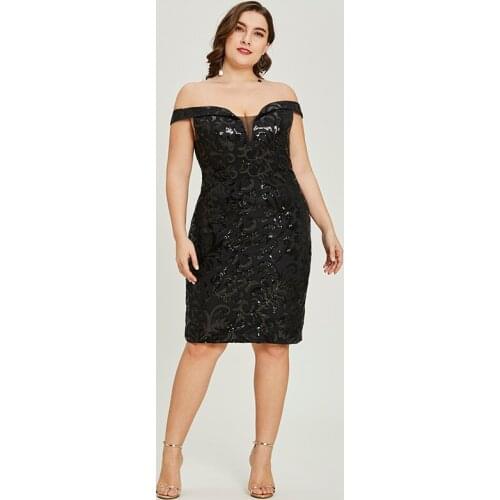 Tanpell off the shoulder cocktail dress sexy black sequins knee length sheath gown cheap lady party formal short cocktail dress