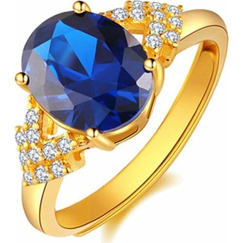 Gold Color Ring 925 Silver Jewelry with Sapphire Zircon Gemstone Open Finger Rings for Women Wedding Party Accessories Wholesale