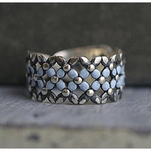 Antique Silver Color Flower Rings for Women Adjustable Ring Fashion Engagement Wedding Jewelry Anillos Mujer