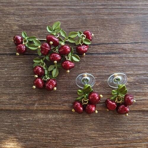 KUQIE Cranberry Natural Pearl Green Paint Female Brooch Flower Earrings 2017 New Statement Fashion Women jewelry
