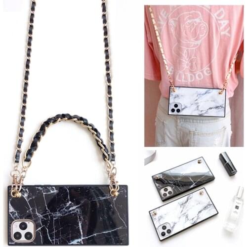 Fashion Square Marble Leather Chain Satchel Phone Case For iPhone 12 Mini 11 Pro Max XR XS Max 7 8 6S Plus SE Handbag Back Cover