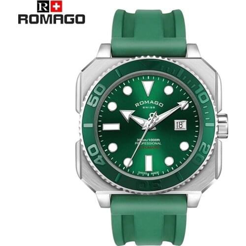 SWISS ROMAGO Men Business Automatic Rectangle Wristwatches Rotatable Bezel SW200 Mechanical Movement Sapphire Crystal 300M Diver