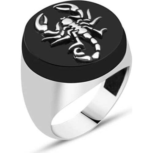 Onix Stone Scorpion Symbol-Silver Men 'S Ring