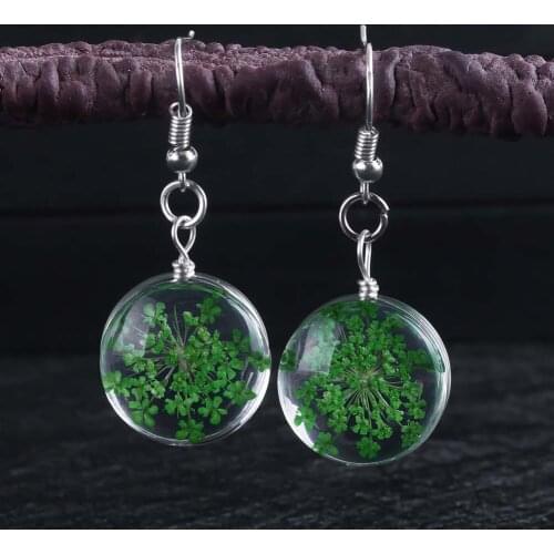 2021 New Color Dried Flower Earrings Womens Fashion Silver Color Transparent Ball Earrings Lovely Earrings Jewelry Gift