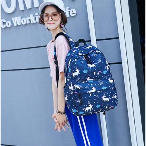 2021 New Girls unicorn backpack printed nylon backpack school girls bag both shoulders personality high-capacity