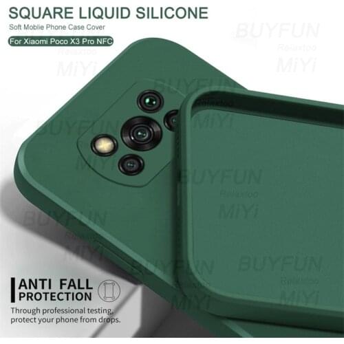 Original Square Soft Liquid Silicone Covers Case For Xiaomi Pocophone Poco X3 Poko Little X 3 3X Pro X3Pro NFC Shockproof Coque