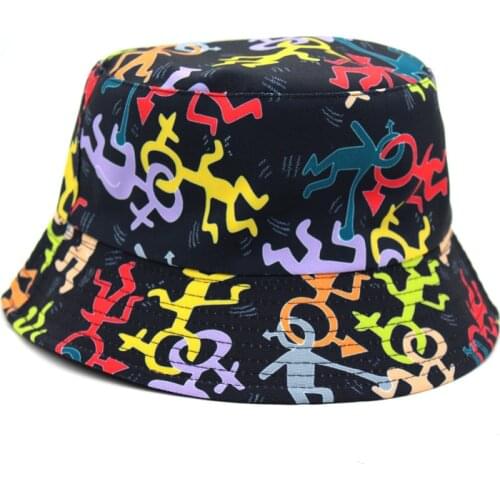 Adult Women Cotton Ins Hip hop Bucket Hat Fisherman Cap Men Solid Figure Cartoon Printed Panama Gorro