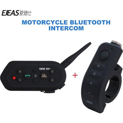 EJEAS E6 Plus BT Motorcycle Headset 6 Riders 1200M Communicator Helmet Interphone VOX Bluetooth Helmet Intercom with Handle Bar