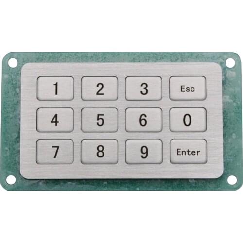 Industrial Keyboard with 12 Keys IP65 4x3 Kiosk Metal Matrix Keypad Stainless Steel Metallic Waterproof Slim