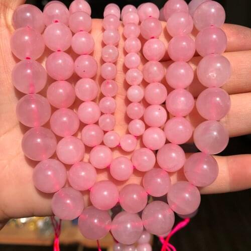 Rose Quartzs Beads Round Loose Natural Pink Crystal Stone Spacer Beads For Jewelry Making Diy Bracelet Necklace 4 6 8 10mm 15"