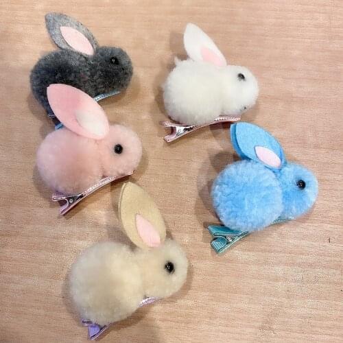 Korean Childrens Hair Clips Cute Rabbit Elastic Hair Rubber Bands Winter Plush Bunny Hairpins Headband Girls Hair Accessories