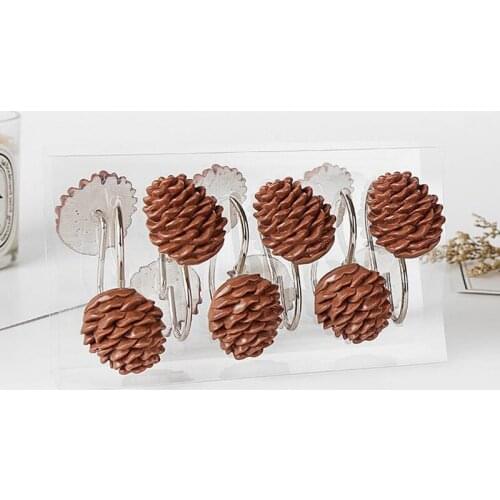 Christmas Pine Cones Shape Curtain Shower Curtain Metal Hook Decorative Bathroom Shower Curtain Rings