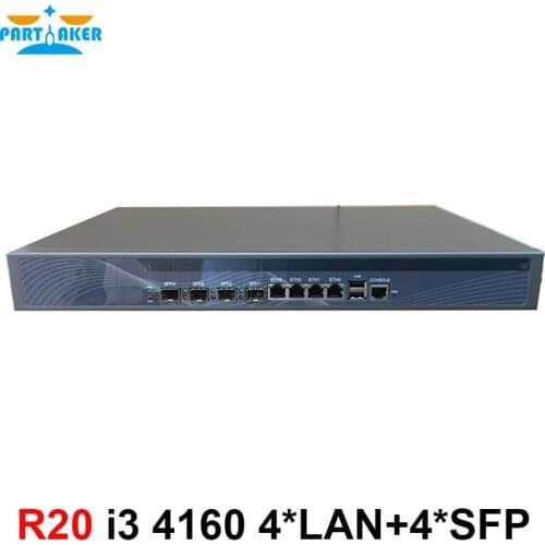 Firewall appliance 1U network router with 4* intel 1000M 82574L Gigabit LAN 4* SPF Intel Core i3 4130 3.4Ghz ROS 8G RAM 64G SSD