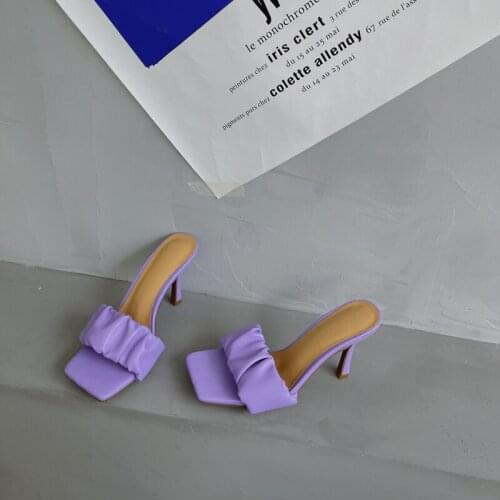 White high heels square head flip flops party shoes Women slippers popular fashion summer women mules casual female shoes pumps