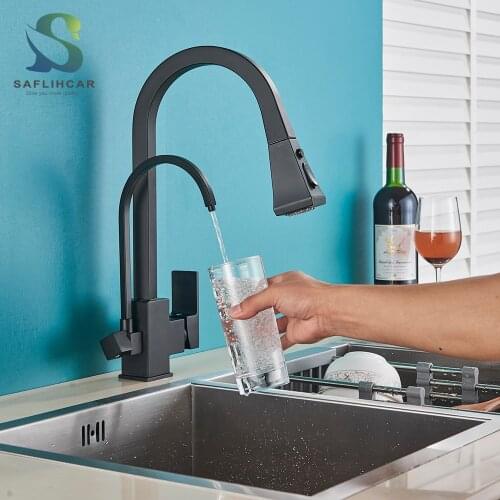 Kitchen Sink Faucet Hot&Cold water Chrome/Matte Black Pull Out Faucets with Pure Water Tap 360° Crane 2 Outlet Water Mixer Taps