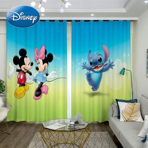 Disney Mickey Mouse Cartoon Anime Curtain Stitch Childrens Room Bedroom Study Bay Window Simple Blackout Short Curtain