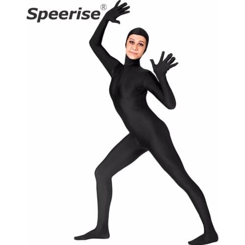 Women Zentai Costumes Adult Open Face Full Body Bodysuit Spandex Nylon Cosplay Halloween Solid Zipper Cosplay Adult Skin Tights