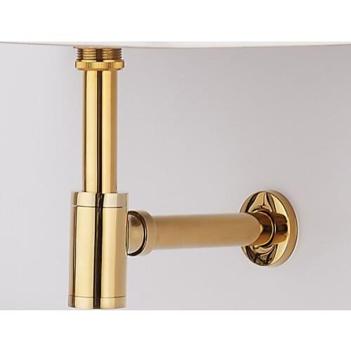 Gold Tube Pop Up Drain Bottle Trap Brass Round Siphon Deodorant Type Basin WaterDrain Pipe Drainage Bathroom Sink Plumbing