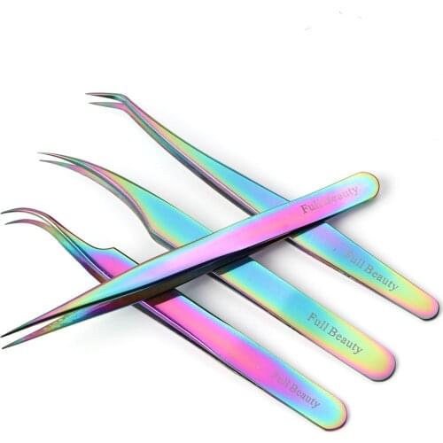 1PC Anti-static Stainless Steel Tweezers Professional Eyebrow Clips Rainbow Eyelash Extension Tweezers Makeup Tools GLFBT1-4