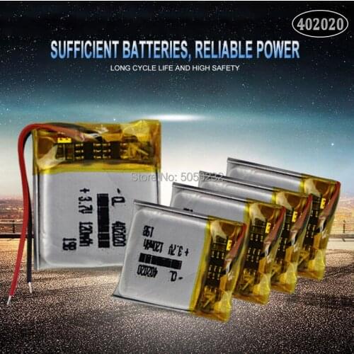 10pc 3.7v 120mAh 402020 Lithium Polymer Rechargeable Battery For toys GPS MP3 MP4 PAD DVD DIY bluetooth headphone speaker phone
