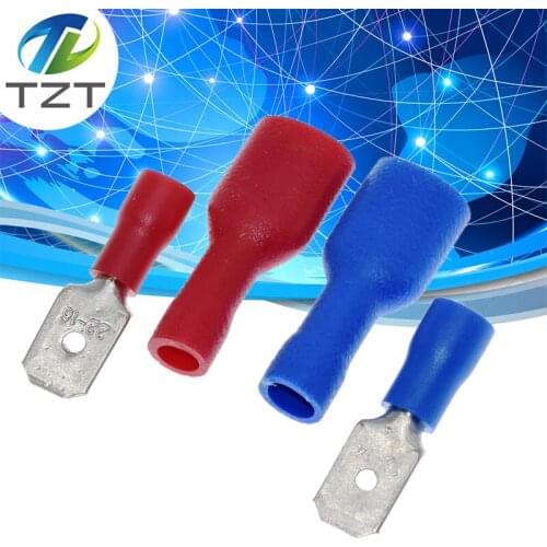 10pairs 6.3mm 16-14AWG Female Male Electrical Wiring Connector Insulated Crimp Terminal Spade Blue Red FDFD2-250 MDD2-250