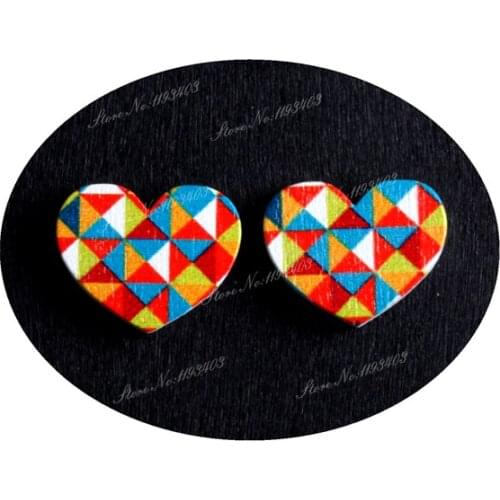 16mm Ripple Heart Shape Image Painted Wooded Laser Cut Cabochon to make Rings, Earrings, Bobby pin, pendant