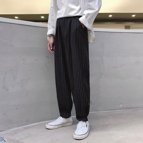 2021 Mens Stripe Printing Casual Pants Leisure Active Elastic Hip Hop Loose Black Color Trousers Joggers Sweatpants Size M-2XL