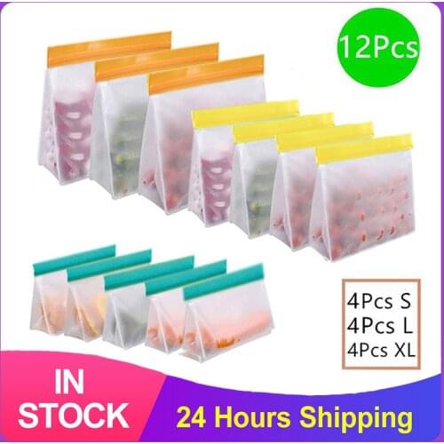 3/6/9/12Psc Stand Up Food Storage Bag PEVA Upgrade Fruit Bag Reusable Freezer Sandwich Ziplock Silicone Bag Food Preservation