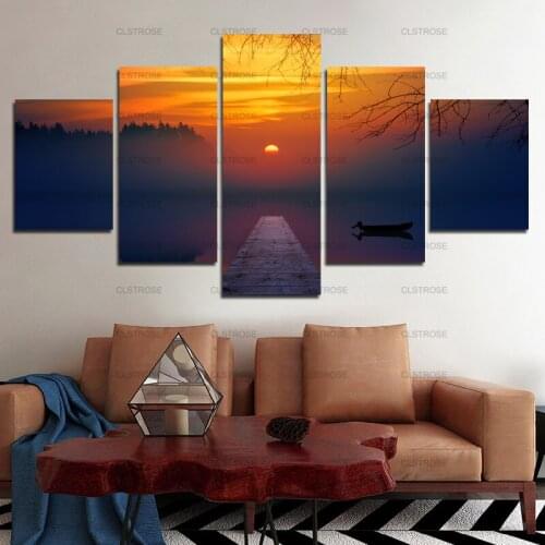 5Pcs Decorative Poster Beautiful Sunset Canvas Painting Home Wall Art Canvas Hd Printing Irregular Decorative Painting