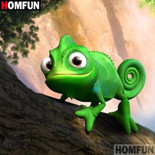 HOMFUN Diy Full Square Round Drill 5D Diamond Painting Cross Stitch Diamond Embroidery "Cartoon chameleon"Home Decor Gift A08523