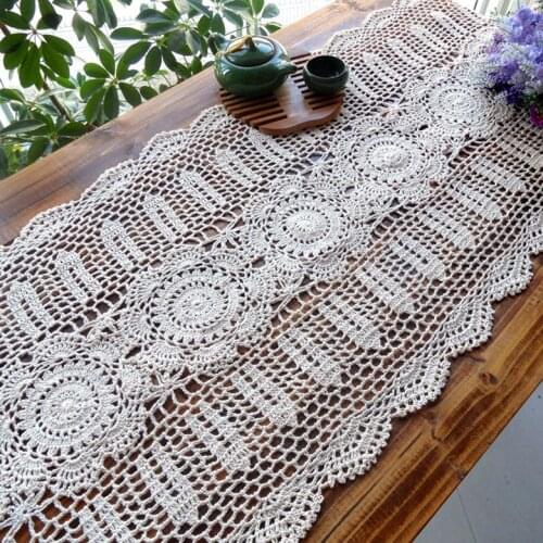 Free shipping cotton crochet flower table runner for home decor table cover as kitchen accessories dinning table towel cover mat
