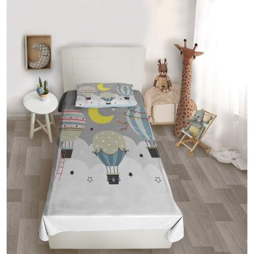 Çocuk odası yatak örtüsü uçan balon,balon bulut ay yıldız