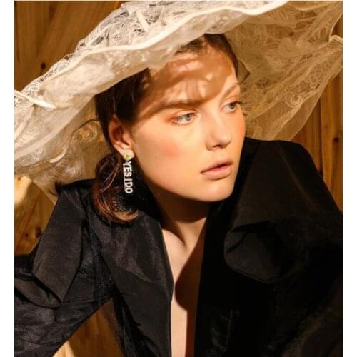 Designer Bridal Lettered Long Earrings Women Crystal Hanging Earrings Trend Jewelry Elegant Yes I Do Accessories 2020 Modern